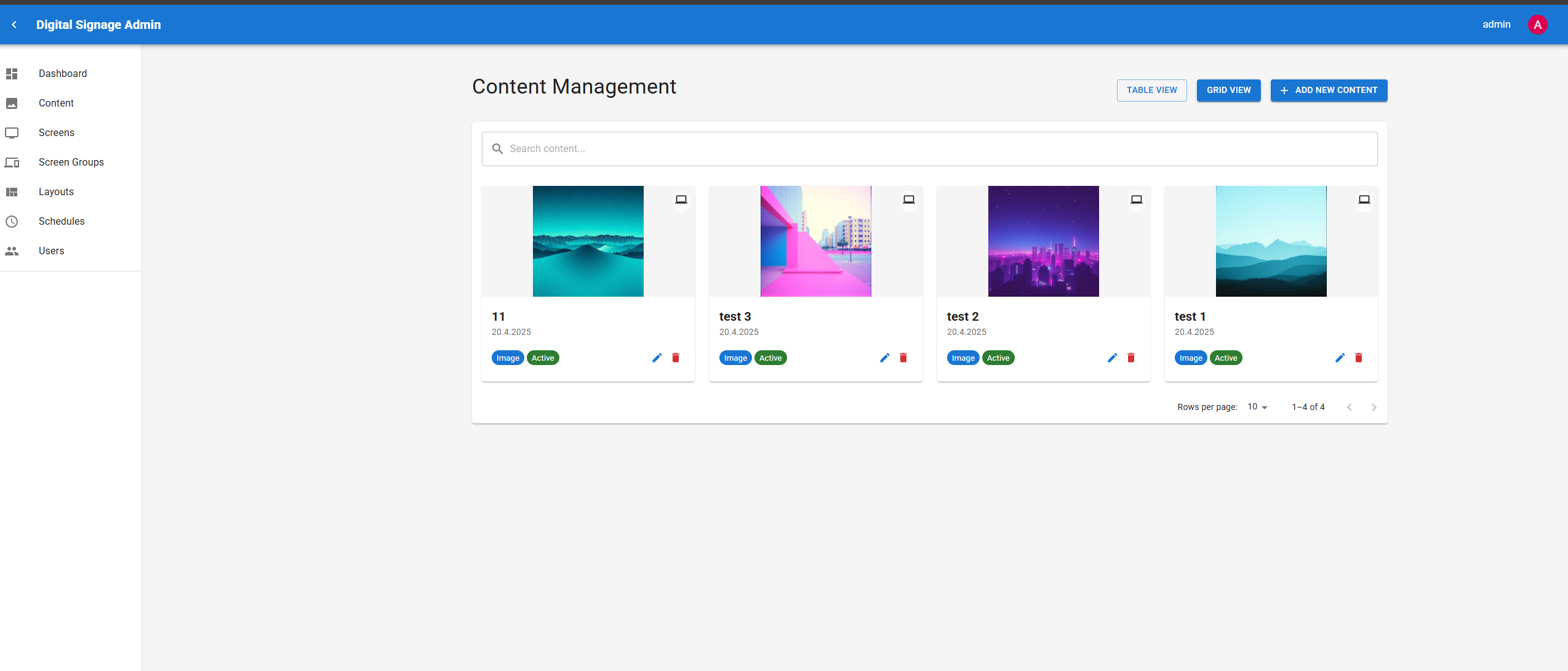 Digital Signage Admin Panel